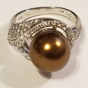 VINTAGE Natural Chocolate Pearl & White Zircon